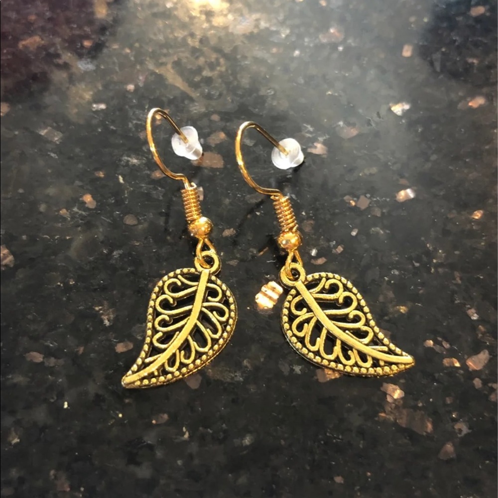 Gold leaf dangle earrings